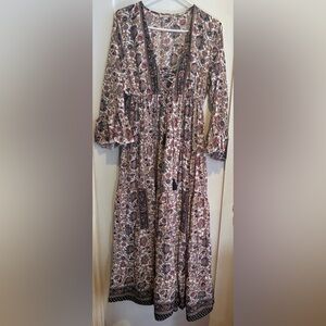 Anthropologie Boemo Bohemian Tassel Peasant Flouncy Maxi Style Dress